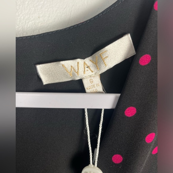 WAYF Womens Black Pink Dot Mini Dress Sz S NWT V-Neck Skater Long Sleeve Roland - Picture 6 of 9